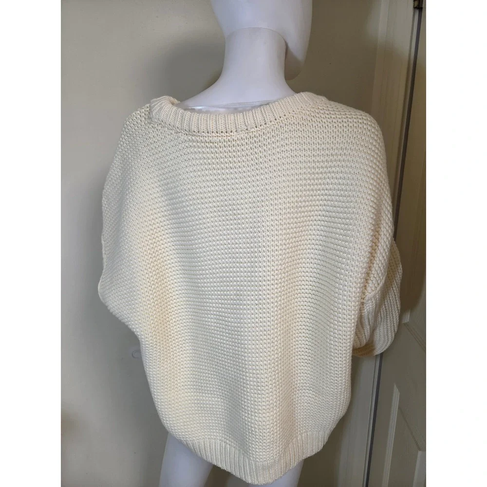 Free People Womens Cream‎ Cable Knit Oversized  Sweater Large OB1343351